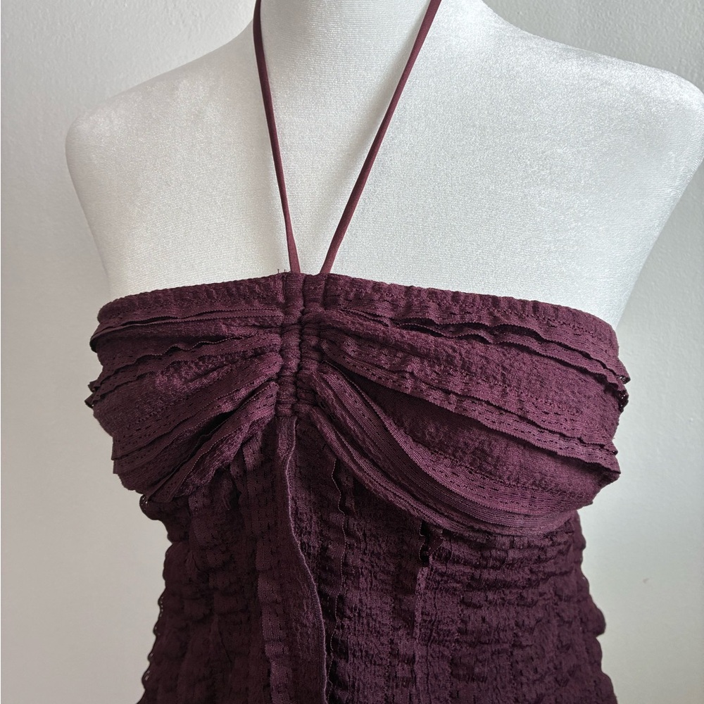 Urban Outfitters Burgundy Ruched Halter Handkerchief Tie Top Size XS